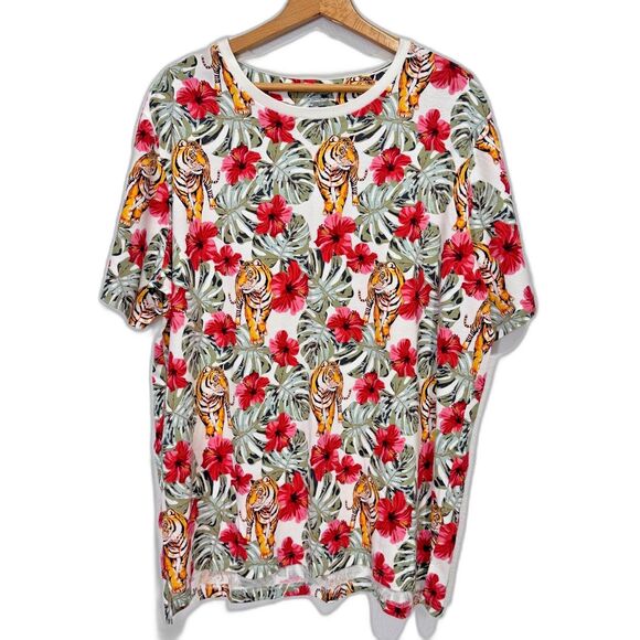 No Boundaries Mens Tee Shirt Floral Aloha Hawaiian Tigers Hibiscus Ti Leaf XL - Picture 2 of 16